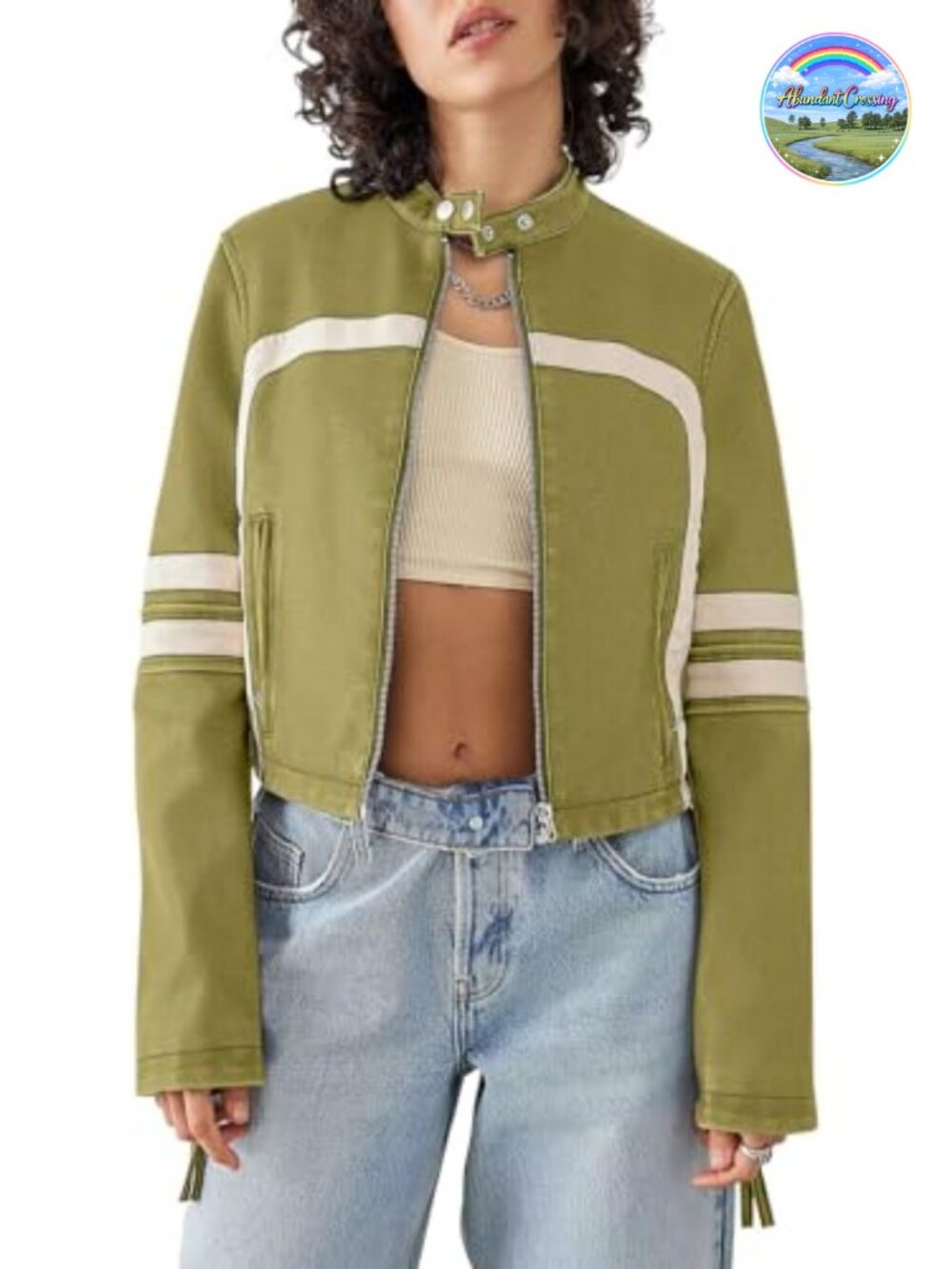 Women's Faux Leather Cropped Moto Biker Jacket with Zipper & Pockets